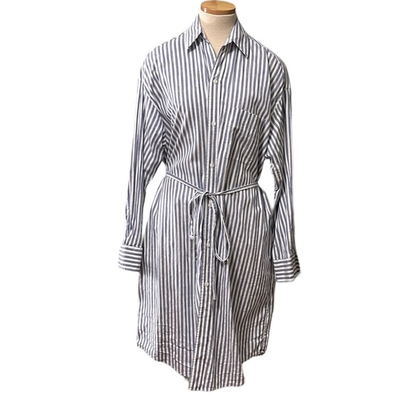 Vince Striped Belted Midi Shirt Dress, Blue/White, XL - Picture 6 of 13